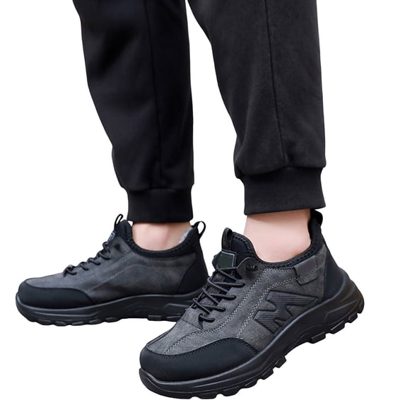 Pandaie Mens Winter Work Boots Waterproof Fleece Lined Steel Toe Ankle Booties Non Slip Outdoor Walking Hiking Sneakers Shoes Grey 11
