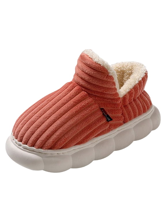 Mens Womens Corduroy Closed Back Slippers Warm Fuzzy Fleece Lined Thick Cloud Sole Non Slip Ankle Bootie Slipper Indoor Bedroom Couple Shoes Size 6‑10