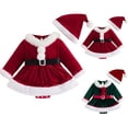 thumbnail image 1 of Pandaie Newborn Baby Girl Christmas Outfit 0 3 6 9 12 18 Months Plush Velvet Long Sleeve Red Romper Dress with Santa Hat Xmas Cute Fall Winter Clothes, 1 of 4
