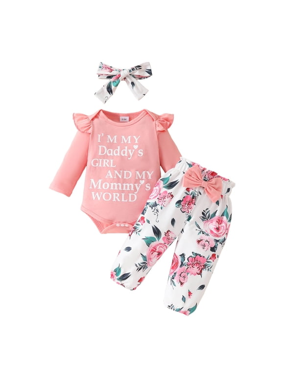 Newborn Infant Baby Girls Clothes Long Sleeve Ribbed Romper Floral and Cowgirl Print Bodysuit Pants Set Fall Winter Outfits Pink,6-9 Months
