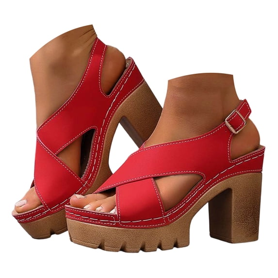 Pandaie Open Toe Ankle Strap Sandals Womens Platform Orthopedic High Heels Criss Cross Band Slingback Dress Pumps Shoes (Red,9.5)