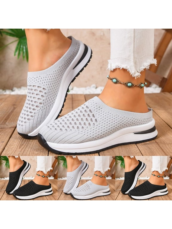 Orthopedic Mule Clogs for Women Comfy Backless Walking Sneakers Knitted Platform Shoes Slip on Arch Support Breathable Slippers Size 6‑9.5
