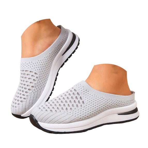 Pandaie Orthopedic Mule Clogs for Women Comfy Backless Walking Sneakers Knitted Platform Shoes Slip on Arch Support Breathable Slippers Size 6‑9.5