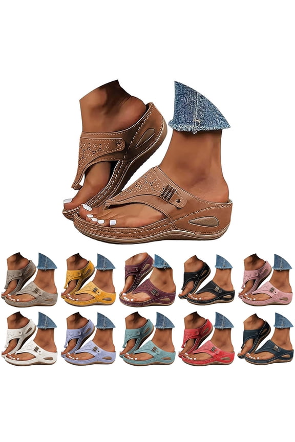 Orthopedic Sandals for Women 2026 Arch Support Wedge Platform Flip Flops Comfortable Dressy Summer Beach Slip on Slides Black 8