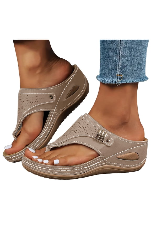 Orthopedic Sandals for Women 2026 Arch Support Wedge Platform Flip Flops Comfortable Dressy Summer Beach Slip on Slides Grey 9.5