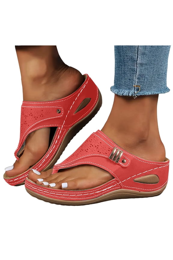 Orthopedic Sandals for Women 2026 Arch Support Wedge Platform Flip Flops Comfortable Dressy Summer Beach Slip on Slides Hot Pink 8.5