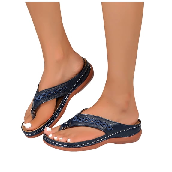 Pandaie Orthopedic Sandals for Women 2026 Dressy Arch Support Wedge Platform Sandal Wide Width Flip Flops Summer Boho Beach Shoes Blue 6.5