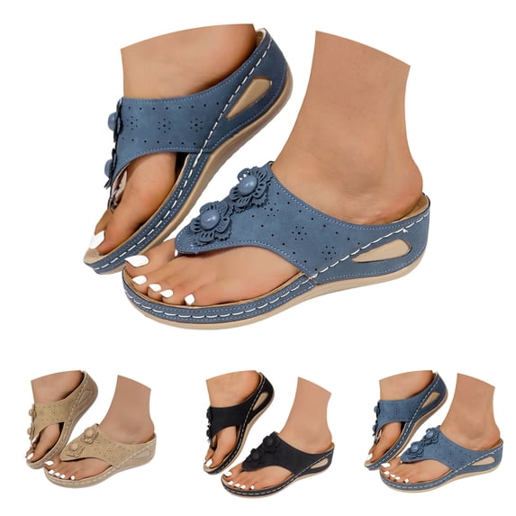 Pandaie Orthopedic Sandals for Women 2026 Dressy Casual Summer Arch Support Flip Flops Comfortable Beach Vacation Slip on Slides Black Size 6