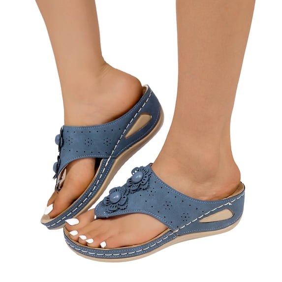 Pandaie Orthopedic Sandals for Women 2026 Dressy Casual Summer Arch Support Flip Flops Comfortable Beach Vacation Slip on Slides Navy Size 6.5