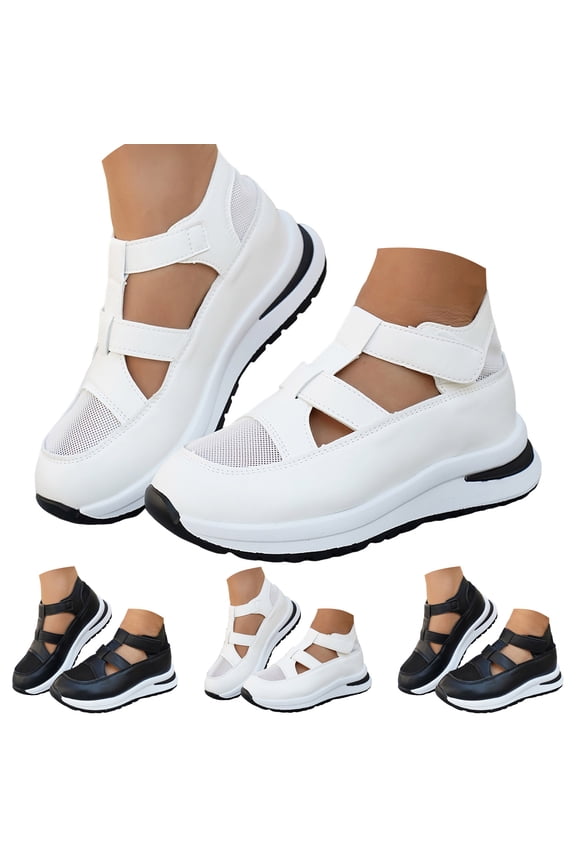 Orthopedic Shoes for Women 2026 Summer Comfortable Platform Hollow out Wedge Sneakers Wide Width Closed Toe Sandals Size 6-10 Black