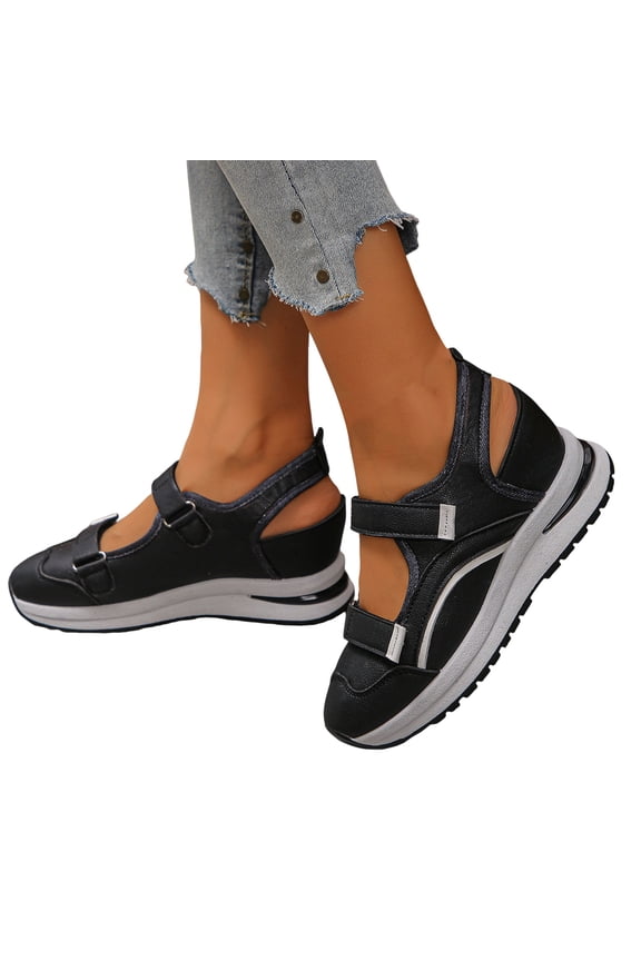 Orthopedic Sneakers for Women Comfortable Platform Wedge Sandals Hollow out Casual Closed Toe Sneakers with Hook and Loops Size 5-11 Black