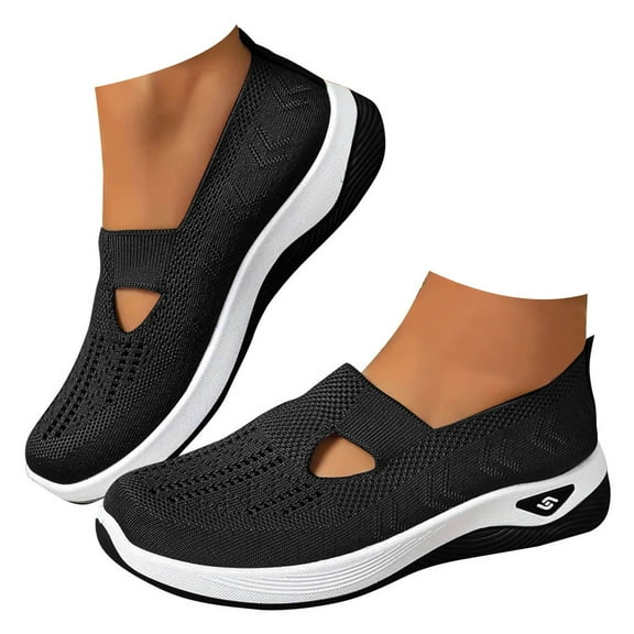 Pandaie Orthopedic Walking Shoes for Women 2026 Breathable Comfortable Running Sneakers Mesh Arch Support Slip on Shoes Black Size 6.5