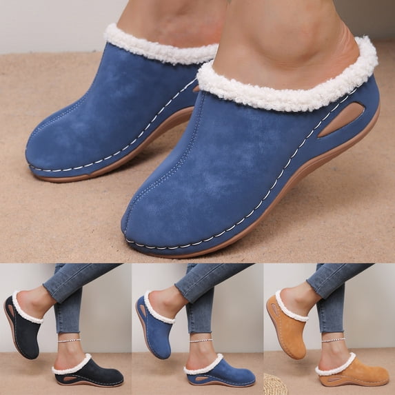 Pandaie Orthopedic Warm Fleece Lined Slippers Women Slip on Arch Support Winter House Shoes Comfy Cushioning Wide Toe Box Indoor Outdoor Backless Shoes Size 6‑9.5