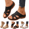 thumbnail image 1 of Pandaie Orthopedic Wedge Sandals for Women Summer Casual Open Toe Wide Width Platform Slip on Boho Casual Walking Slippers with Arch Support Black Size 6.5, 1 of 5