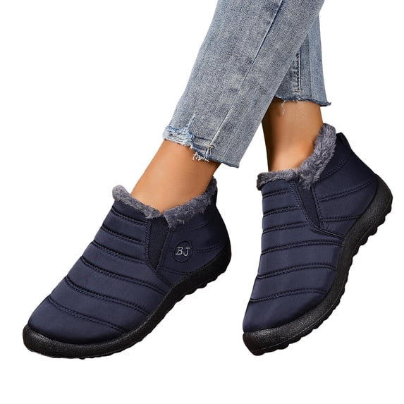 Pandaie Orthopedic Winter Warm Boots for Women Men Fleece Lined Ankle Snow Boots Slip on Waterproof Lightweight Non Slip Casual Walking Outdoor Shoes Blue 8