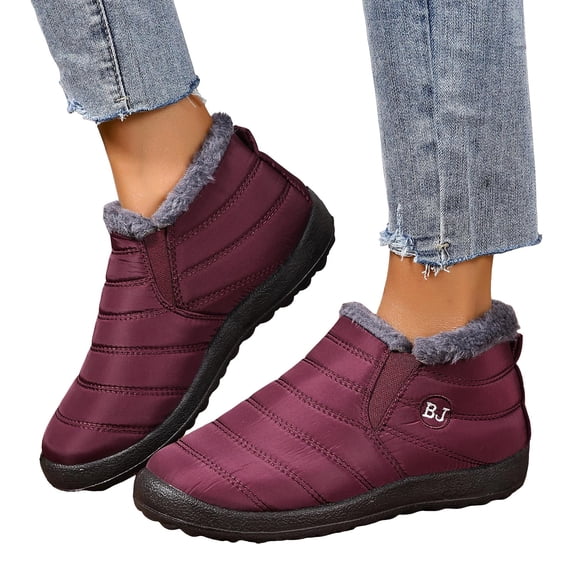 Pandaie Orthopedic Winter Warm Boots for Women Men Fleece Lined Ankle Snow Boots Slip on Waterproof Lightweight Non Slip Casual Walking Outdoor Shoes Red 5
