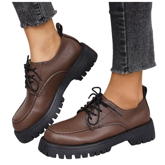 Pandaie Oxford Shoes for Women Comfortable Lace up Platform Casual Loafers Non Slip Office Business Dress Work Shoes Brown 7