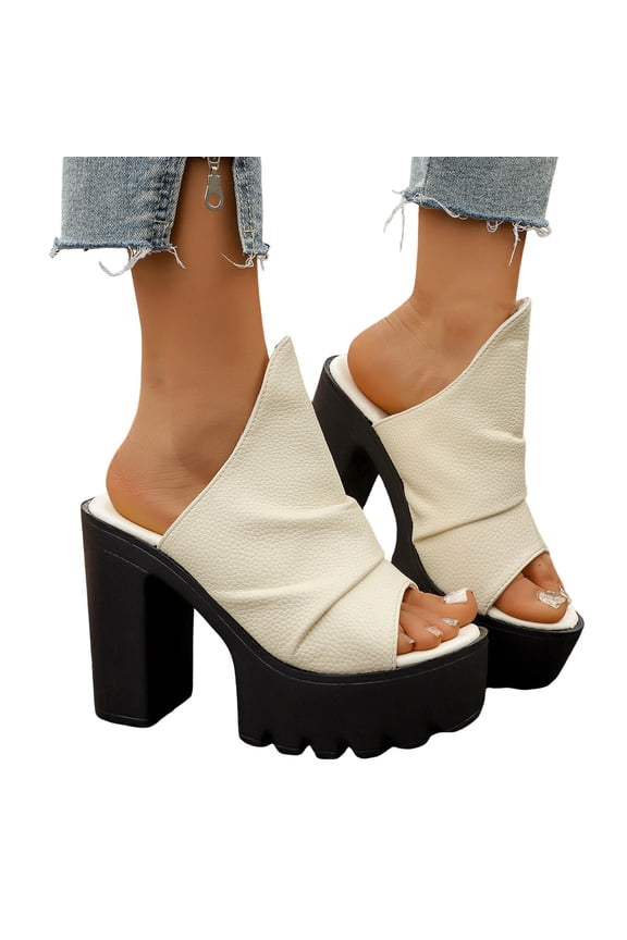 Platform Chunky High Heels for Women 4.53 Inch Open Toe Backless Pumps Wedding Party Prom Dress Sandals Shoes Size 6-10