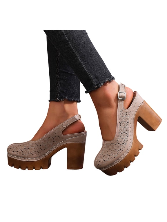 Platform Closed Toe Sandals for Women Breathable Orthopedic Slingback High Heels Chunky Heeled Flower Dressy Summer Wedding Shoes Beige Size 9.5
