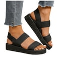 thumbnail image 1 of Pandaie Platform Flat Sandals for Women Elastic Band Summer Beach Shoes Comfortable Strappy Walking Slip on Sandal Black Size 8.5, 1 of 9