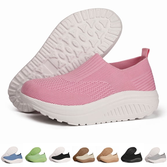 Pandaie Platform Loafers for Women Comfortable Slip on Casual Shoes Thick Bottom Lightweight Work Walking Running Shoes Beige 5.5