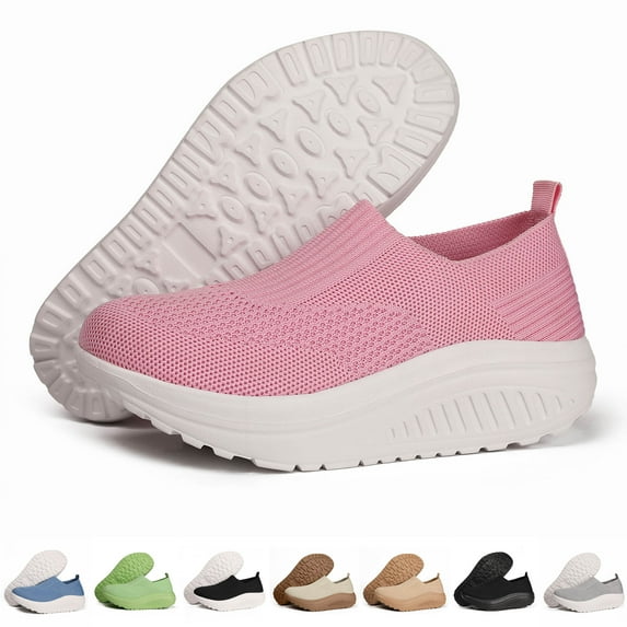Pandaie Platform Loafers for Women Comfortable Slip on Casual Shoes Thick Bottom Lightweight Work Walking Running Shoes Beige 5.5