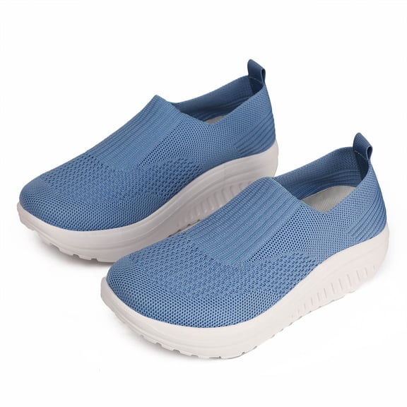 Pandaie Platform Loafers for Women Comfortable Slip on Casual Shoes Thick Bottom Lightweight Work Walking Running Shoes Blue 8.5