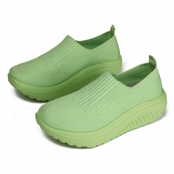 Pandaie Platform Loafers for Women Comfortable Slip on Casual Shoes Thick Bottom Lightweight Work Walking Running Shoes Green 7