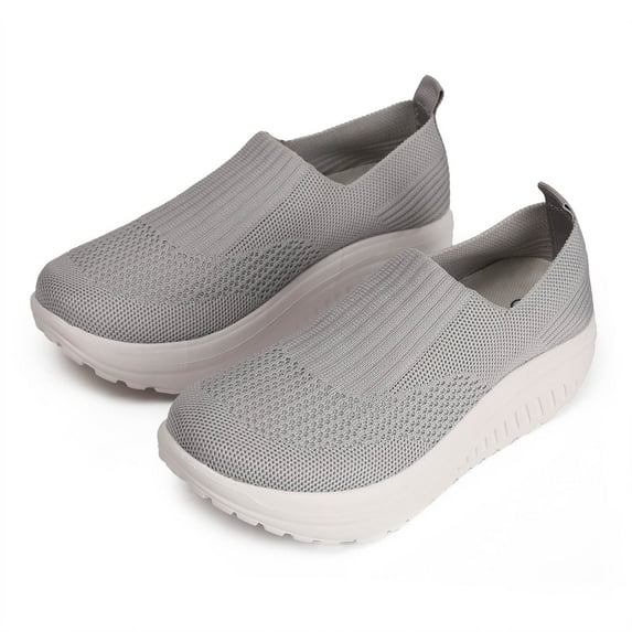 Pandaie Platform Loafers for Women Comfortable Slip on Casual Shoes Thick Bottom Lightweight Work Walking Running Shoes Grey 6.5