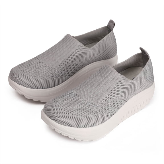 Pandaie Platform Loafers for Women Comfortable Slip on Casual Shoes Thick Bottom Lightweight Work Walking Running Shoes Grey 7
