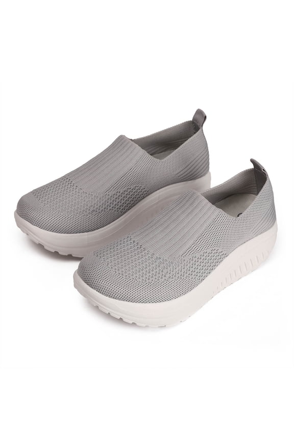 Platform Loafers for Women Comfortable Slip on Casual Shoes Thick Bottom Lightweight Work Walking Running Shoes Grey 7