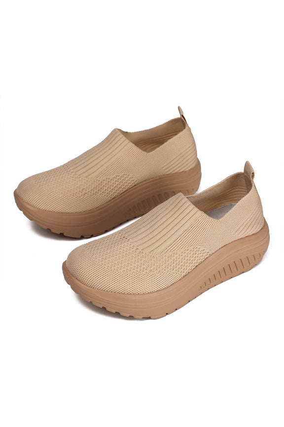 Platform Loafers for Women Comfortable Slip on Casual Shoes Thick Bottom Lightweight Work Walking Running Shoes Khaki 6.5