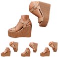 thumbnail image 1 of Pandaie Platform Sandals Women Ankle Strap Wedge Summer Beach Slides 4.72 Inch Open Toe Espadrille Dressy Slip on Sandal Brown 6, 1 of 8