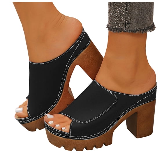 Pandaie Platform Sandals for Women 2026 Open Toe Chunky Wedge High Heels Comfortable Leather Summer Dressy Pumps with Arch Support Size 6-10 Black