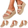 thumbnail image 1 of Pandaie Platform Slip on Espadrille Sandals for Women 2026 Bohemia Summer Wedges Slides Open Toe Comfortable Dressy Shoes Beige Size 6.5, 1 of 6