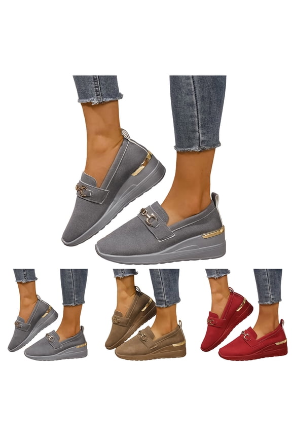 Platform Wedge Loafers for Women Comfortable Slip on Sneakers Lightweight Orthopedic Walking Shoes with Arch Support Brown 6.5