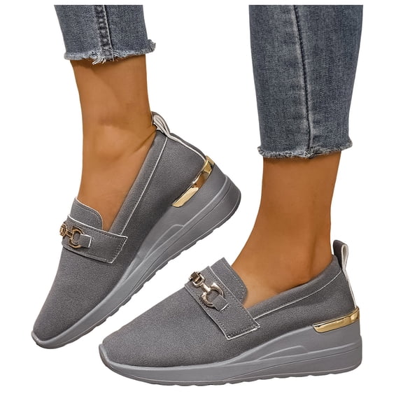 Pandaie Platform Wedge Loafers for Women Comfortable Slip on Sneakers Lightweight Orthopedic Walking Shoes with Arch Support Grey 10