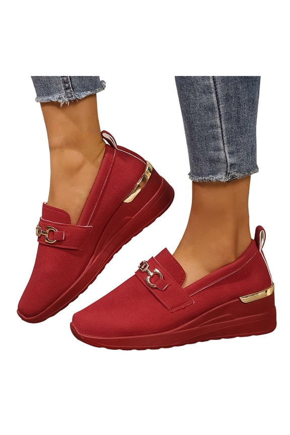 Platform Wedge Loafers for Women Comfortable Slip on Sneakers Lightweight Orthopedic Walking Shoes with Arch Support Red 7