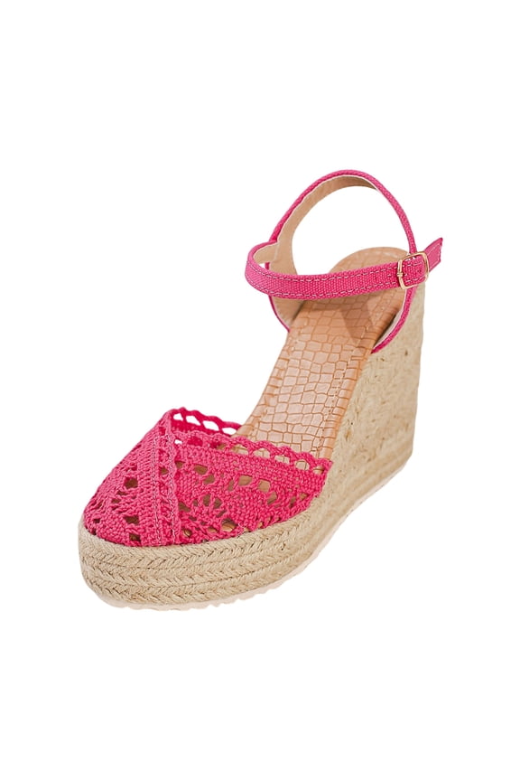 Platform Wedge Sandals for Women 2026 Arch Support Summer Beach Slip on Espadrilles Ankle Buckles Hollow out Knit Walking Shoes Red Size 9