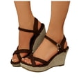 thumbnail image 1 of Pandaie Platform Wedge Sandals for Women 3.54 Inch Comfortable Arch Support Dressy Summer Open Toe High Heels with Ankle Strap Buckle Coffee Size 9, 1 of 9