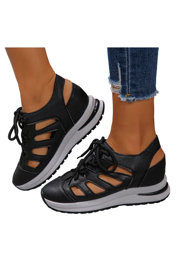 Platform Wedge Sandals for Women Closed Toe Hollow out Slip on Sneakers Lace up Comfortable Walking Orthopedic Shoes Size 6-10