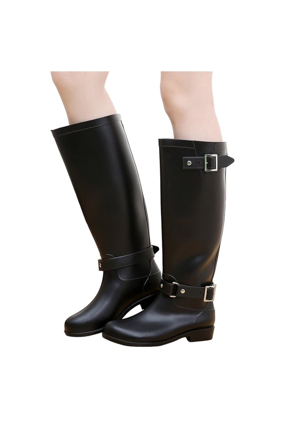 Rain Boots for Women Waterproof Anti Slip Tall Knee High Rainboots Durable Muck Garden Shoes Comfort Fishing Water Booties Black 7.5