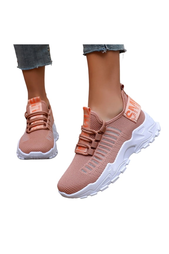 Running Shoes for Womens Lace up Walking Tennis Fashion Sneakers Comfortable Lightweight Athletic Workout Sports Shoes (Pink,7.5)
