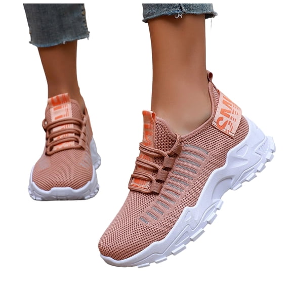 Pandaie Running Shoes for Womens Lace up Walking Tennis Fashion Sneakers Comfortable Lightweight Athletic Workout Sports Shoes (Pink,7)