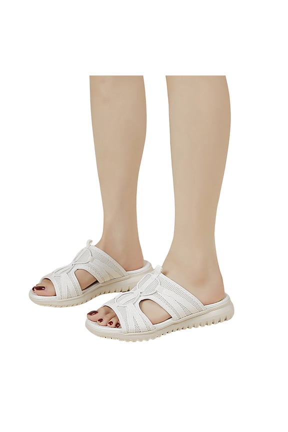 Slides Sandals for Women Breathable Mesh Sports Athletic Casual Slippers Lightweight Non Slip Walking Hiking Shoes with Arch Support White Size 6