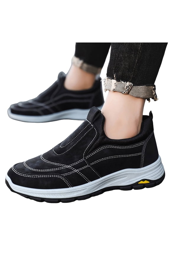 Slip on Shoes for Men Trekking Hiking Walking Loafers Arch Support Casual Sneakers Outdoor Winter Warm Ankle Boots Black 8.5