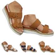 Pandaie Slip on Wedge Sandals for Women Open Toe Espadrilles Platform Slides Dressy High Heel Beach Summer Mules Shoes Beige 6