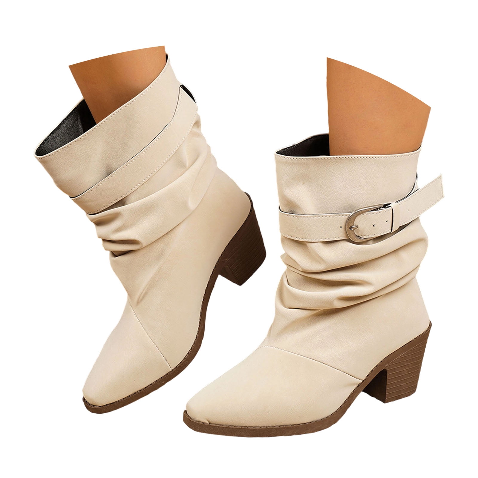 Fall Kids Rodeo Pandaie Slouchy Ankle Boots for Womens Cowboy Pointed Toe Low Heel ...