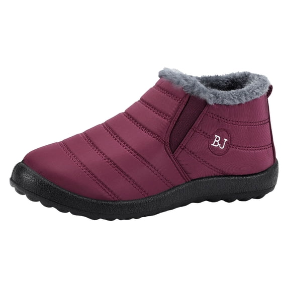 Pandaie Snow Boots Womens Mens Slip on Warm Comfortable Ankle Booties Waterproof Outdoor Winter Shoes Wine 7.5