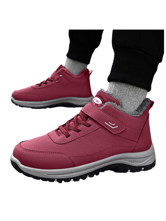 Snow Boots for Women Winter Fleece Lined Ankle Booties Waterproof Lace up High Top Sneakers Shoes for Outfoor Hiking Walking Red 8
